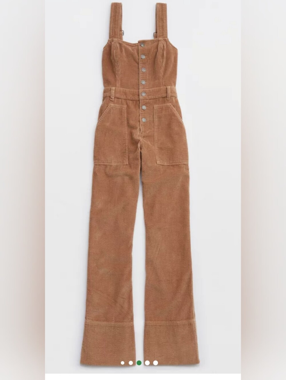 Aerie Corduroy Button-Front Kick Flare Jumpsuit - Camel Brown Size SP